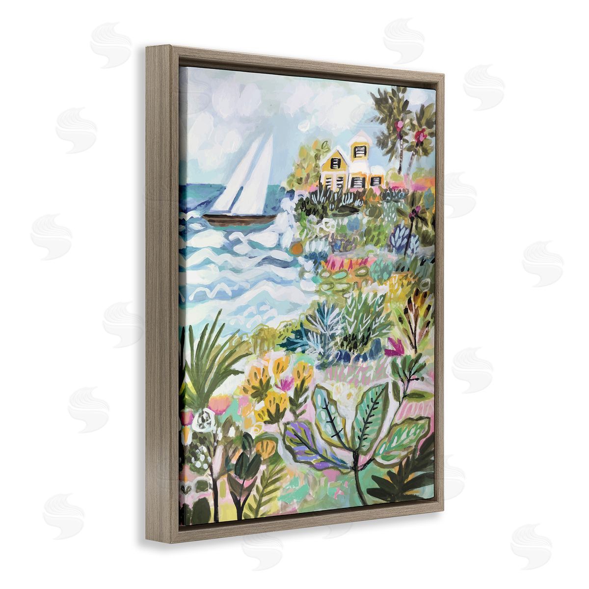 Abstract Nautical Scene Brown Floating Frame Canvas Wall Art, Home Decor by Karen Fields