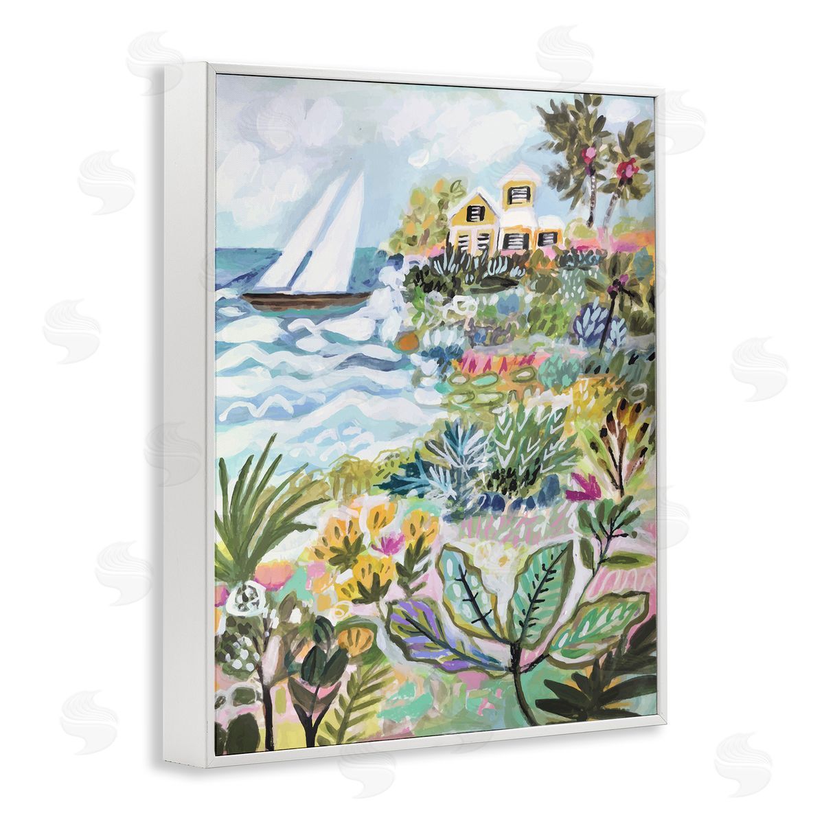 Abstract Nautical Scene White Frame Print Wall Art, Home Decor by Karen Fields