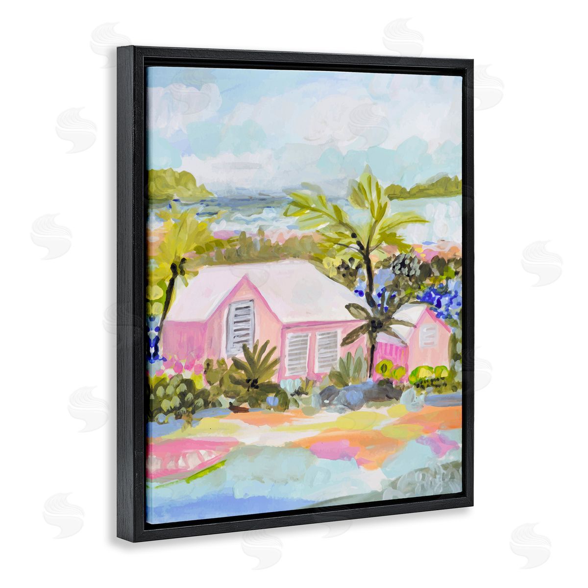 Karen Fields Pink Tropical Cottage Black Floater Frame Canvas Artside_