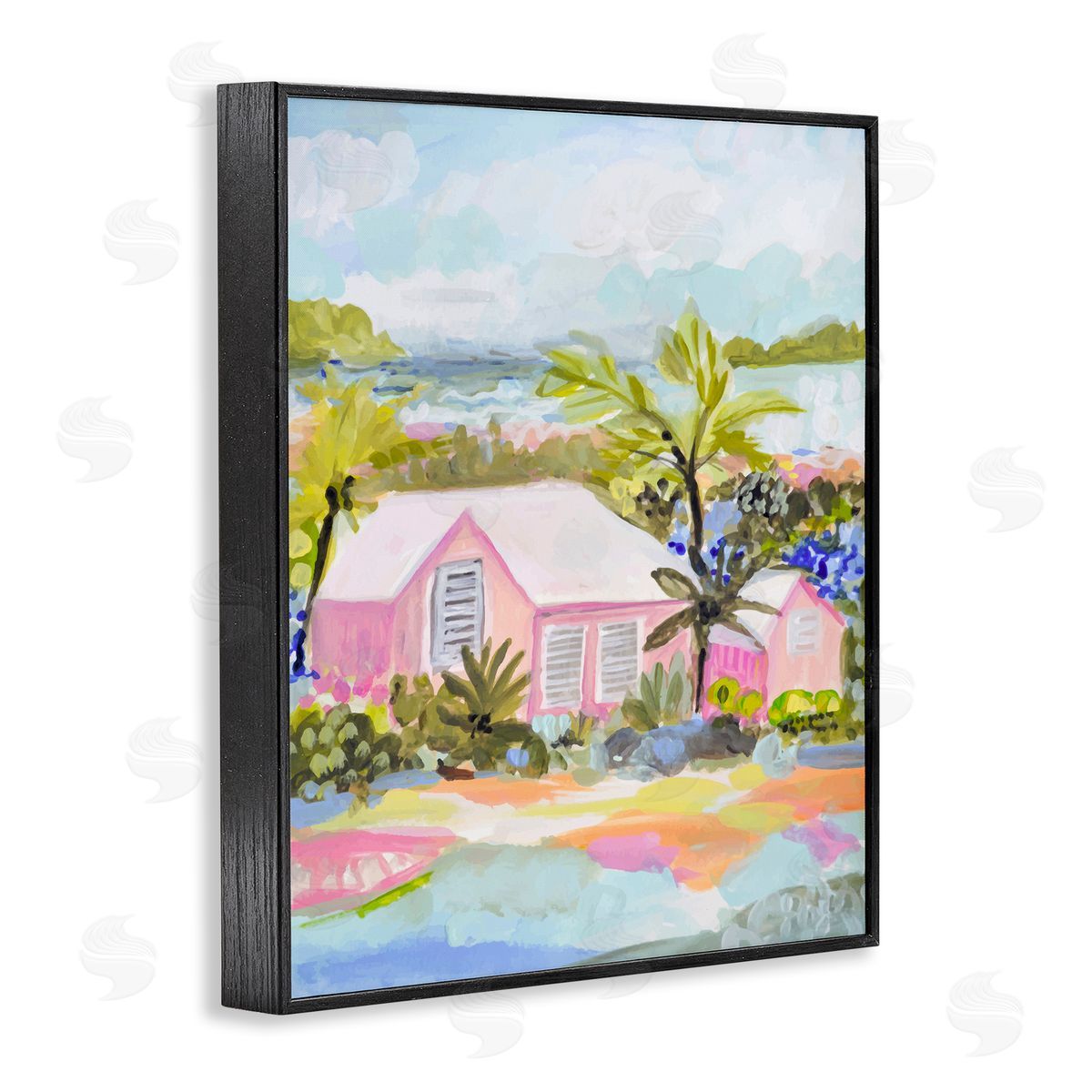Karen Fields Pink Tropical Cottage Black Framed Giclee Wall Artside_