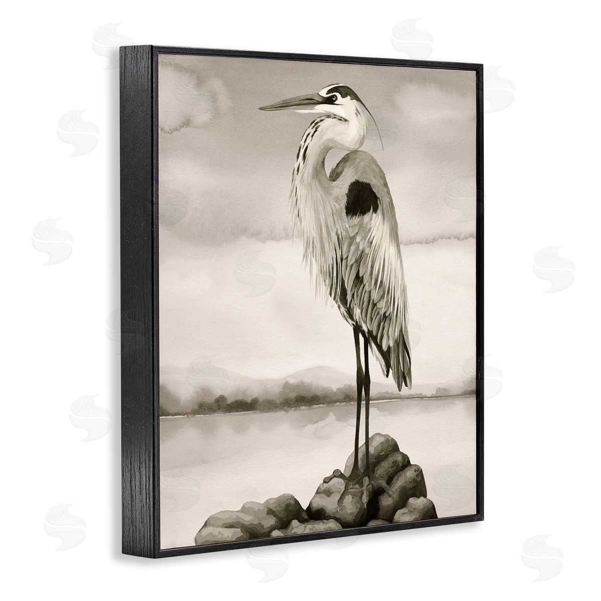 Grace Popp Grey Heron Perched Black Framed Giclee Wall Artside_