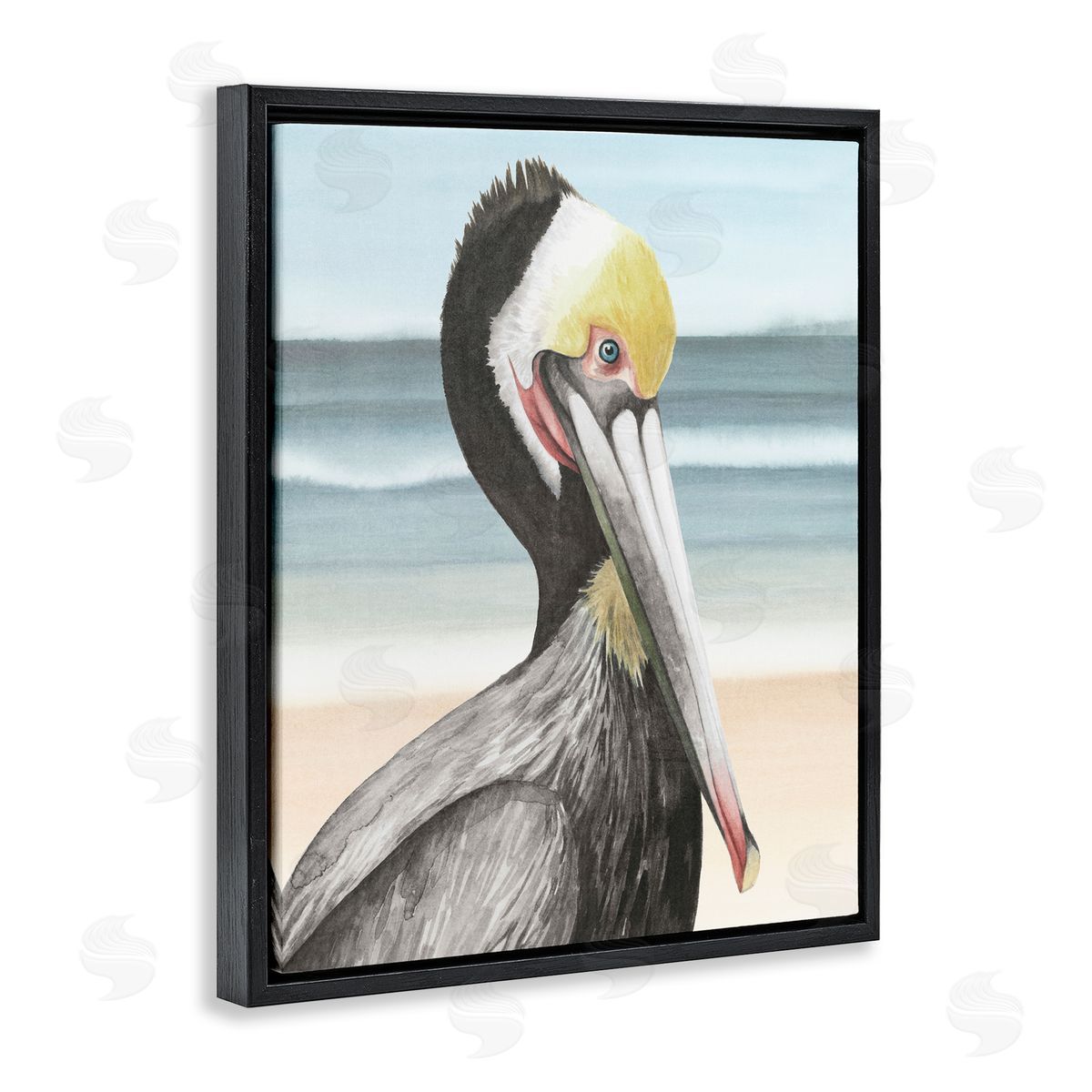Grace Popp Pelican Portrait on Beach Black Floater Frame Canvas Artside_
