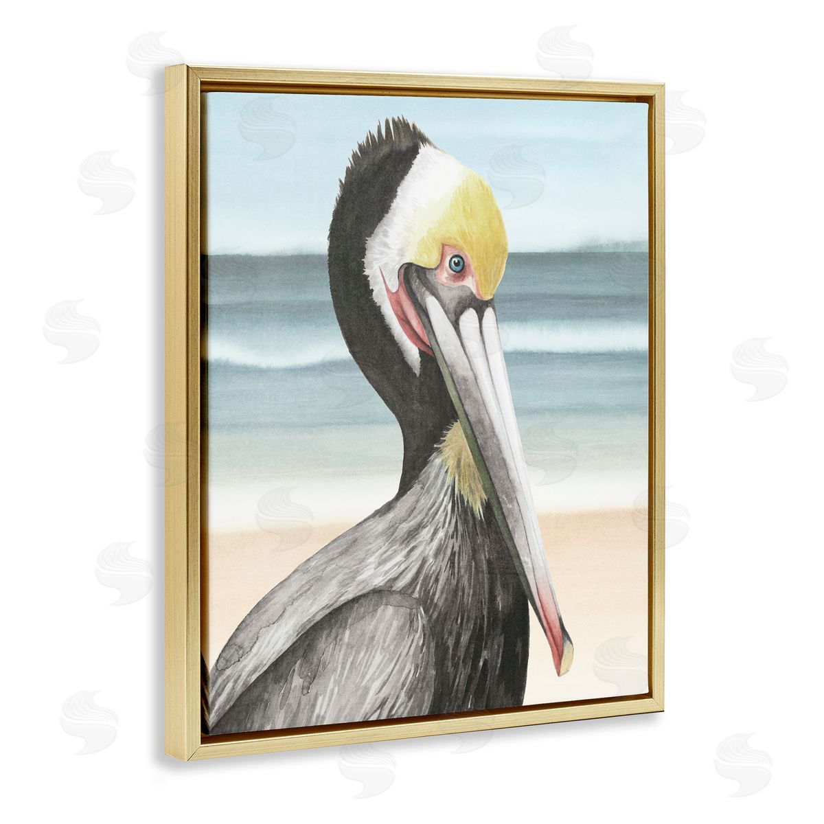 Grace Popp Pelican Portrait on Beach Gold Floater Frame Canvas Artside_