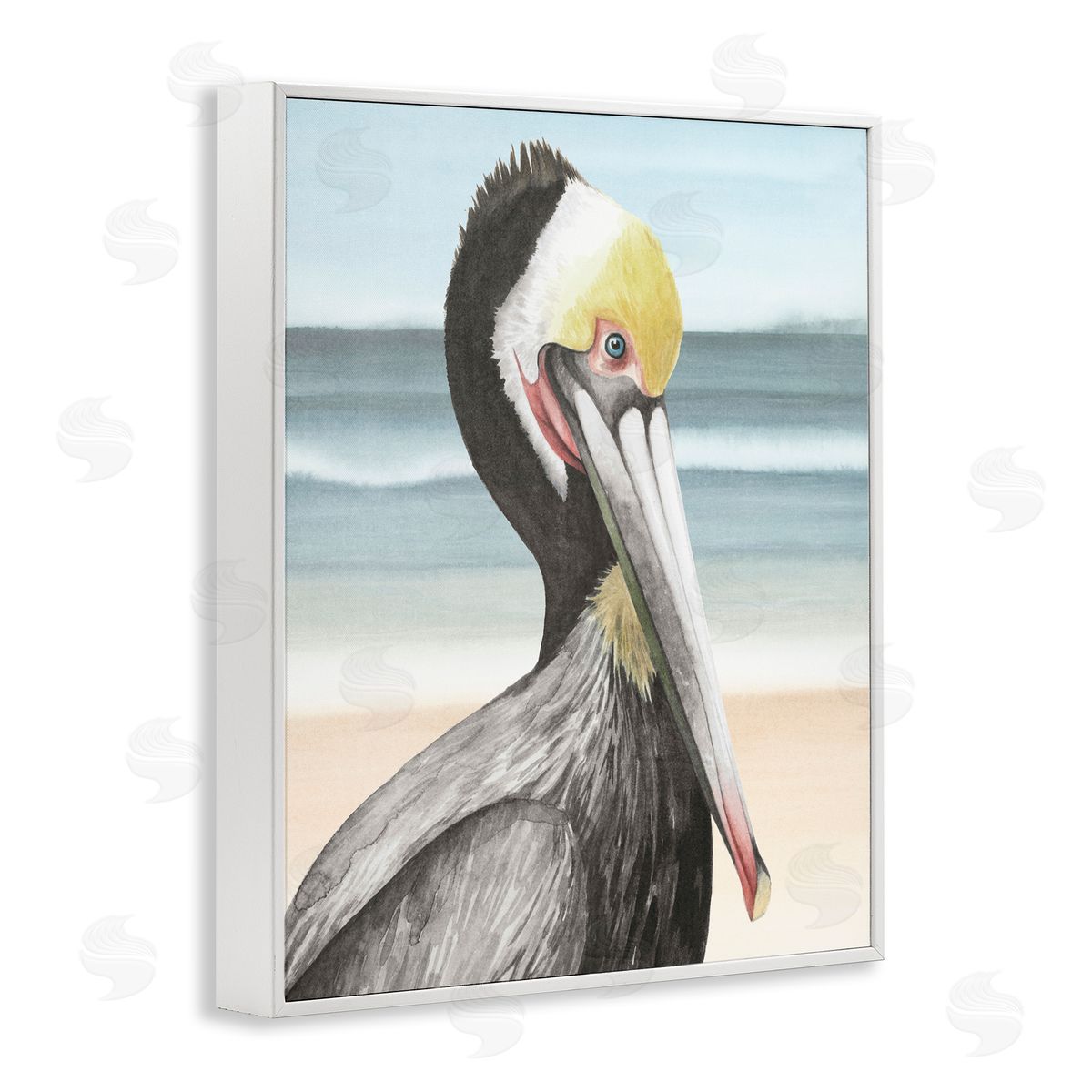 Grace Popp Pelican Portrait on Beach White Framed Giclee Wall Artside_