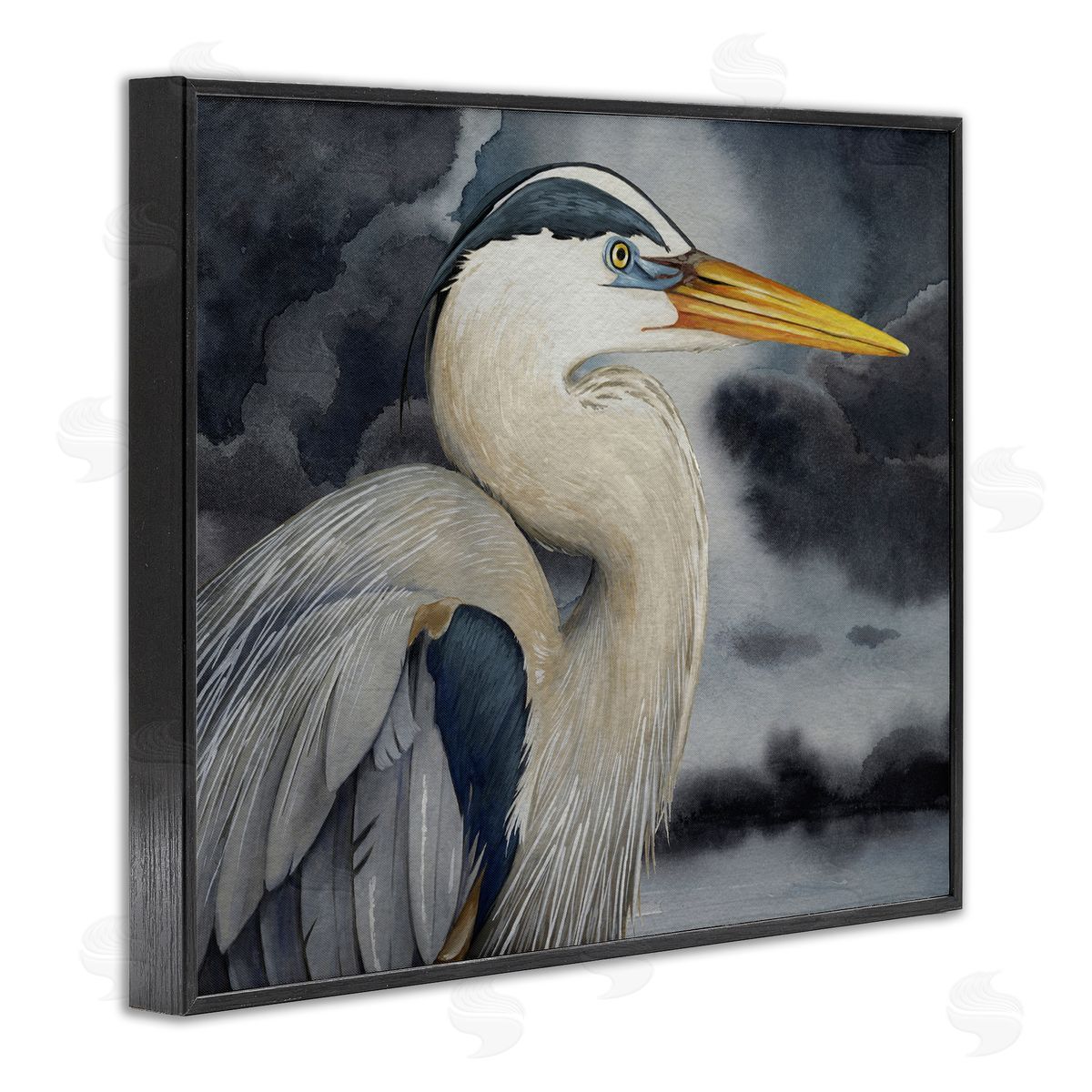 Grace Popp Grey Heron Portrait Black Framed Giclee Wall Artside_