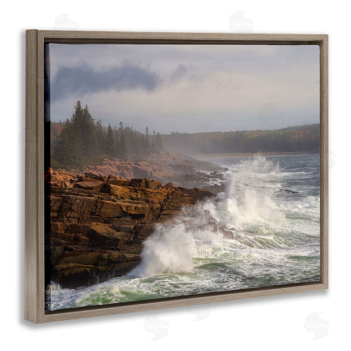 Danny Head Rough Waves on Cliff Brown Floater Frame Canvas Artside_