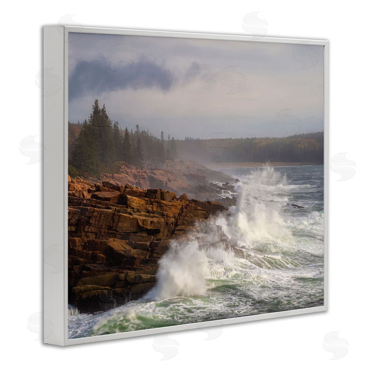 Danny Head Rough Waves on Cliff White Framed Giclee Wall Artside_