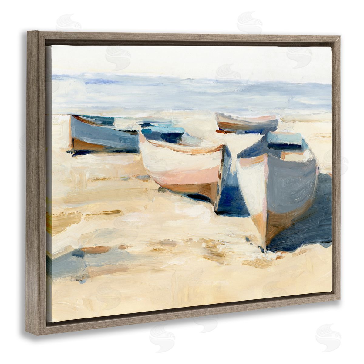 Ethan Harper Boats on Beach Painting Brown Floater Frame Canvas Artside_