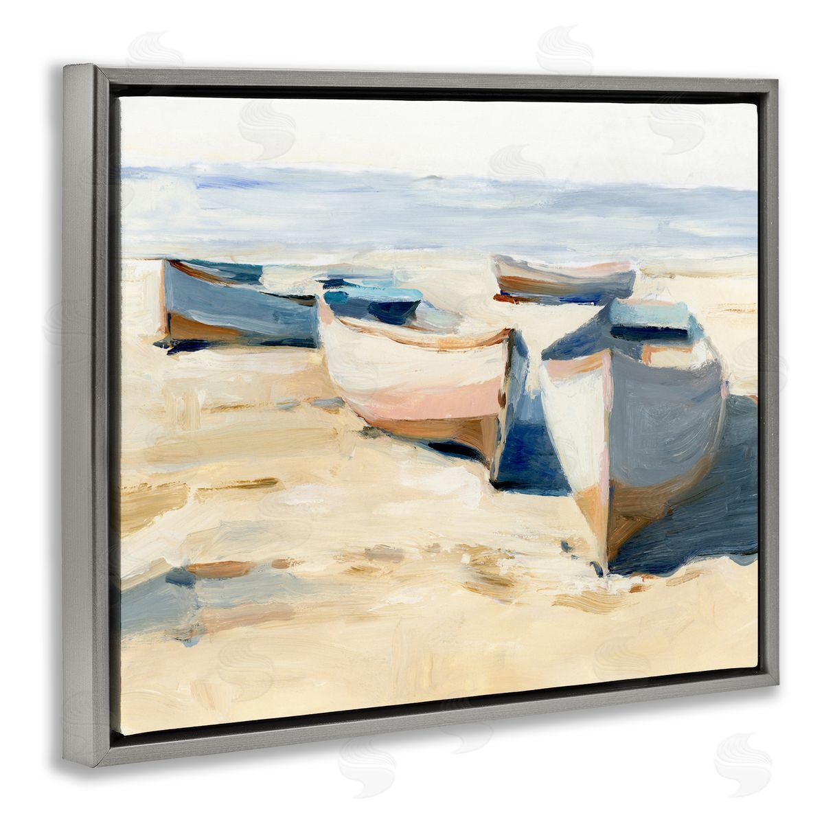Ethan Harper Boats on Beach Painting Gray Floater Frame Canvas Artside_