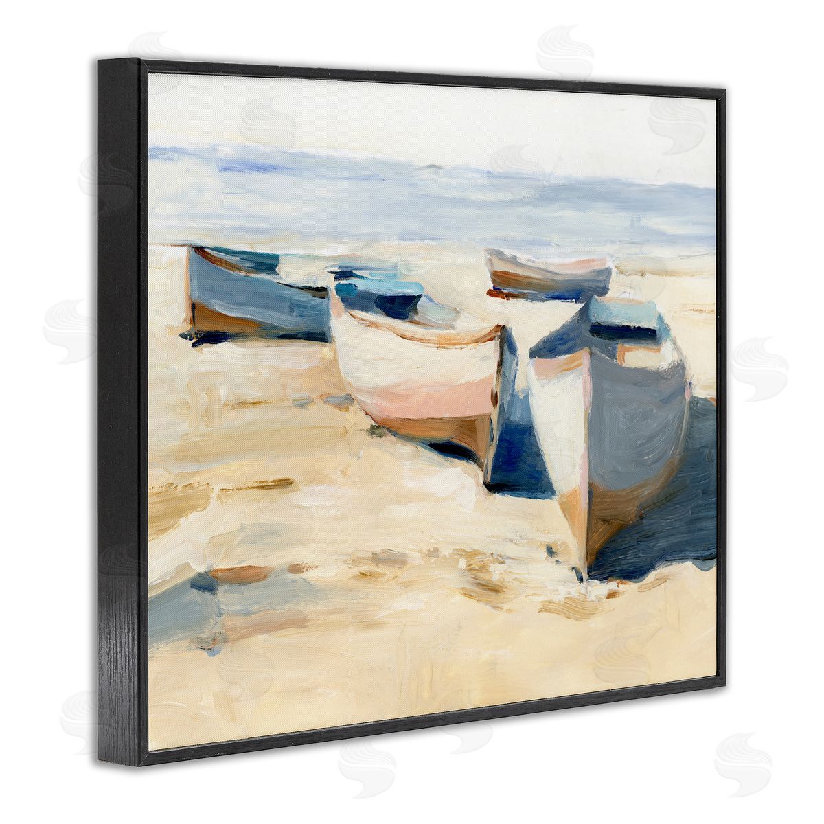 Ethan Harper Boats on Beach Painting Black Framed Giclee Wall Artside_
