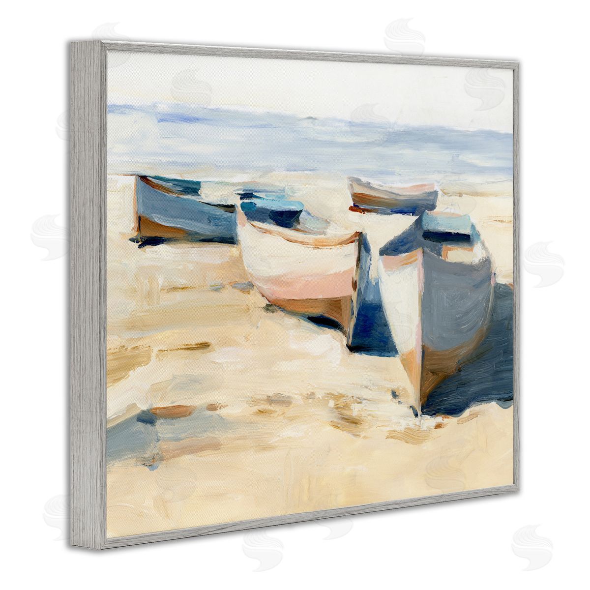 Ethan Harper Boats on Beach Painting Gray Framed Giclee Wall Artside_