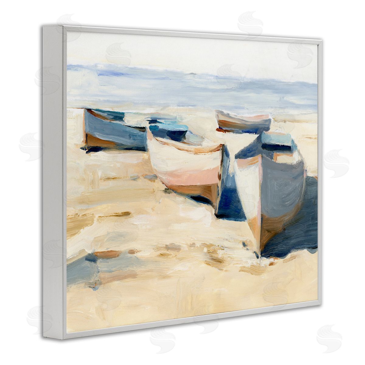 Ethan Harper Boats on Beach Painting White Framed Giclee Wall Artside_