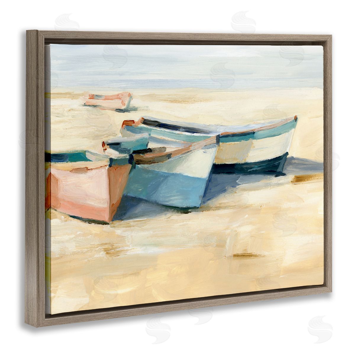 Ethan Harper Docked Boats Painting Brown Floater Frame Canvas Artside_