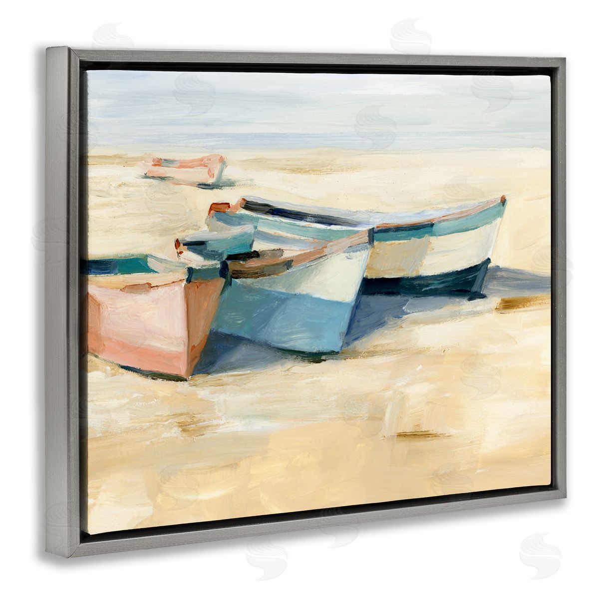 Ethan Harper Docked Boats Painting Gray Floater Frame Canvas Artside_