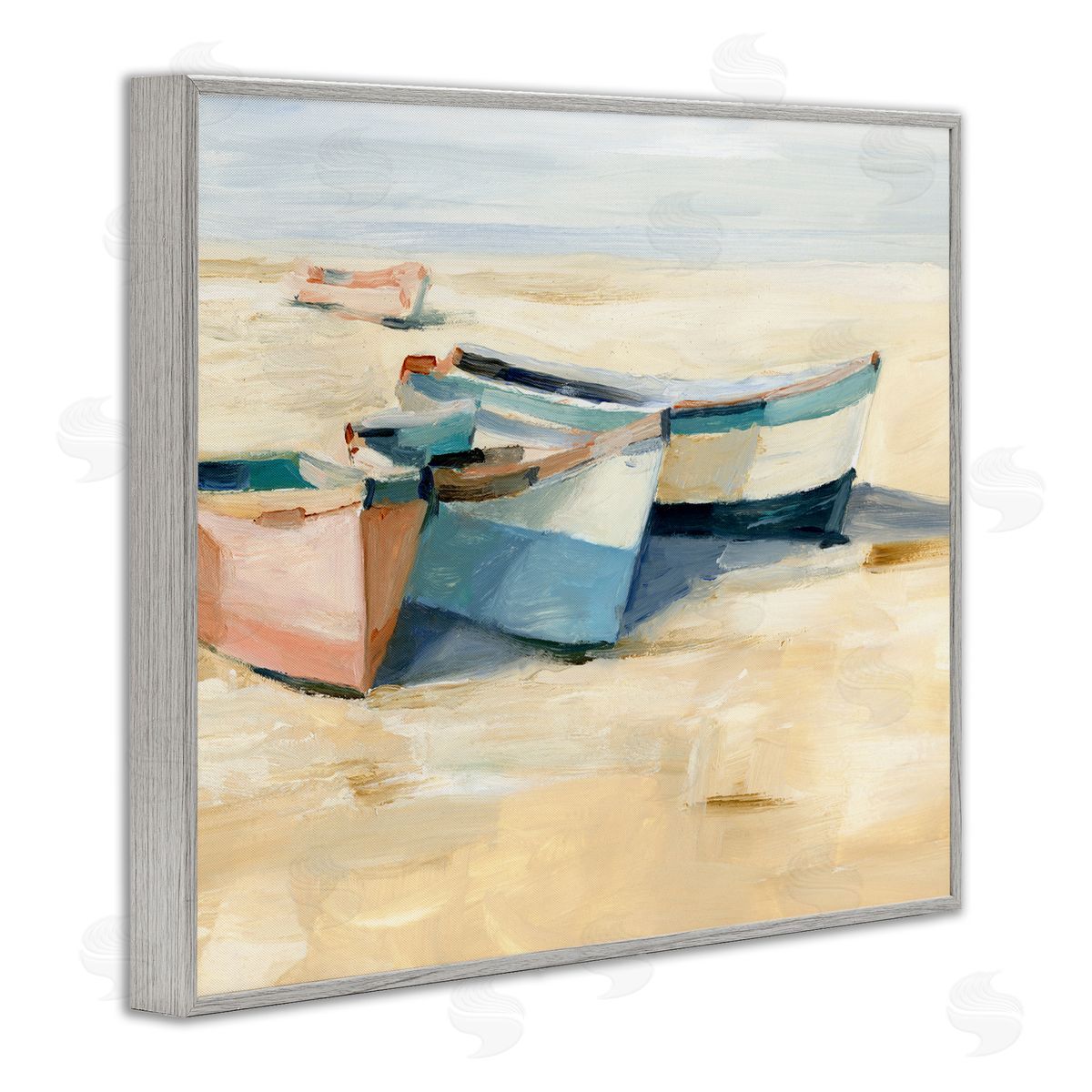 Ethan Harper Docked Boats Painting Gray Framed Giclee Wall Artside_