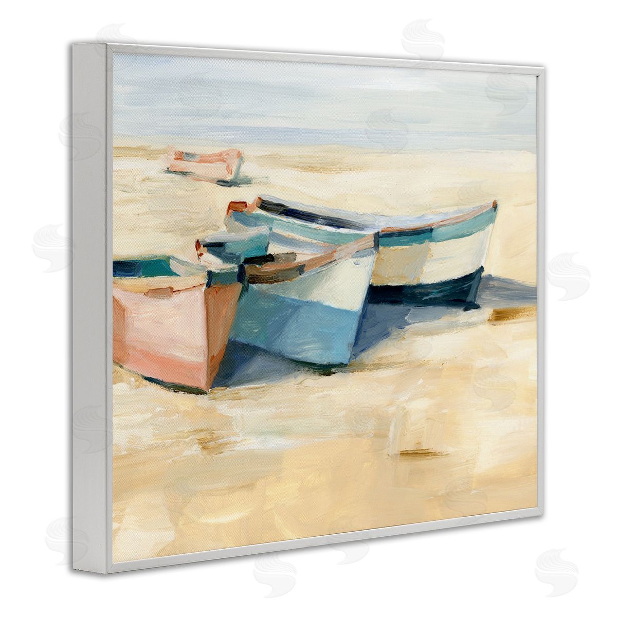 Ethan Harper Docked Boats Painting White Framed Giclee Wall Artside_