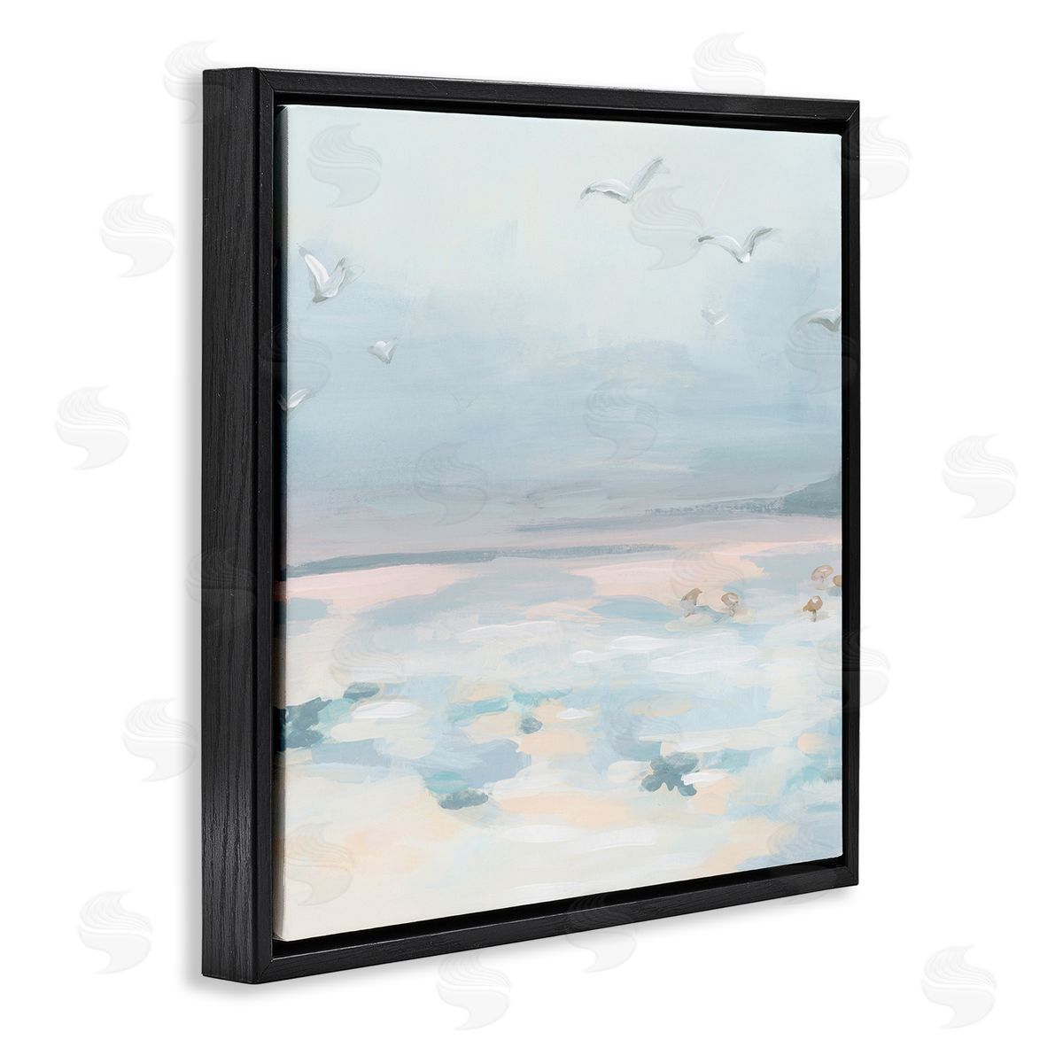 Pastel Coastal Landscape Black Floating Frame Canvas Wall Art, Home Decor by June Erica Vess