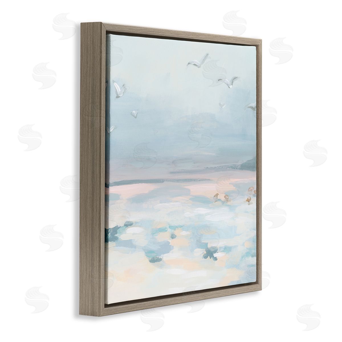 Pastel Coastal Landscape Brown Floating Frame Canvas Wall Art, Home Decor by June Erica Vess