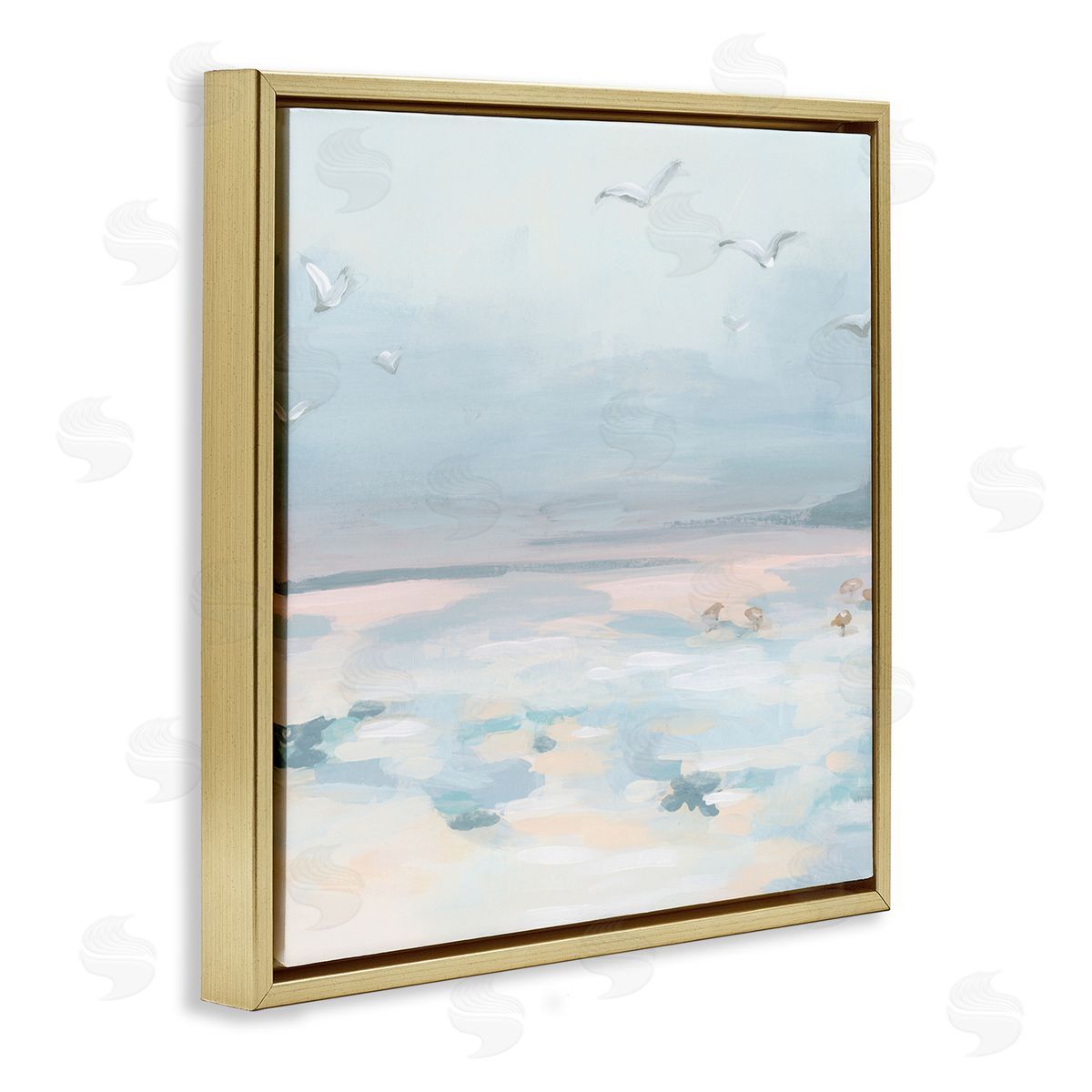 Pastel Coastal Landscape Gold Floating Frame Canvas Wall Art, Home Decor by June Erica Vess