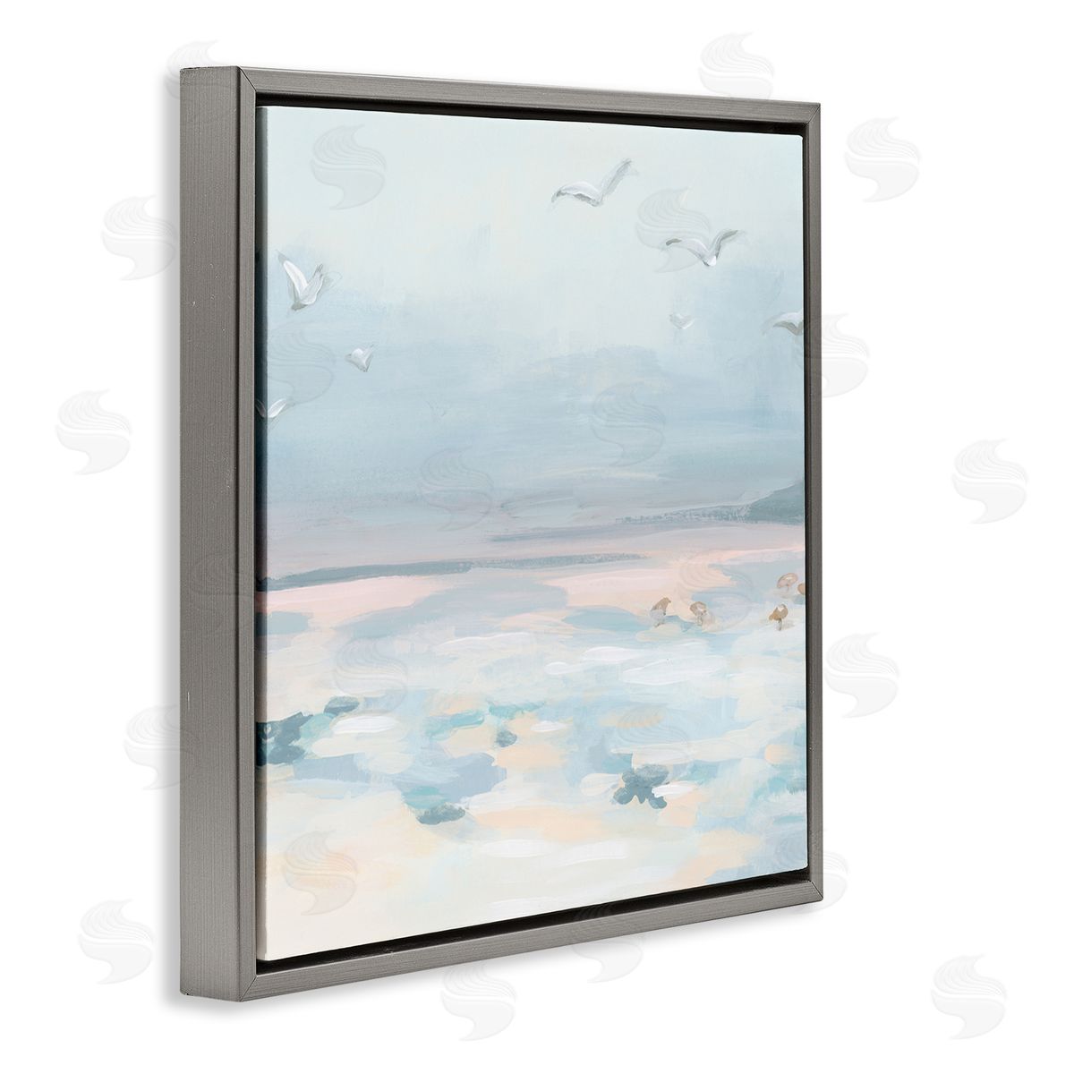 Pastel Coastal Landscape Grey Floating Frame Canvas Wall Art, Home Decor by June Erica Vess