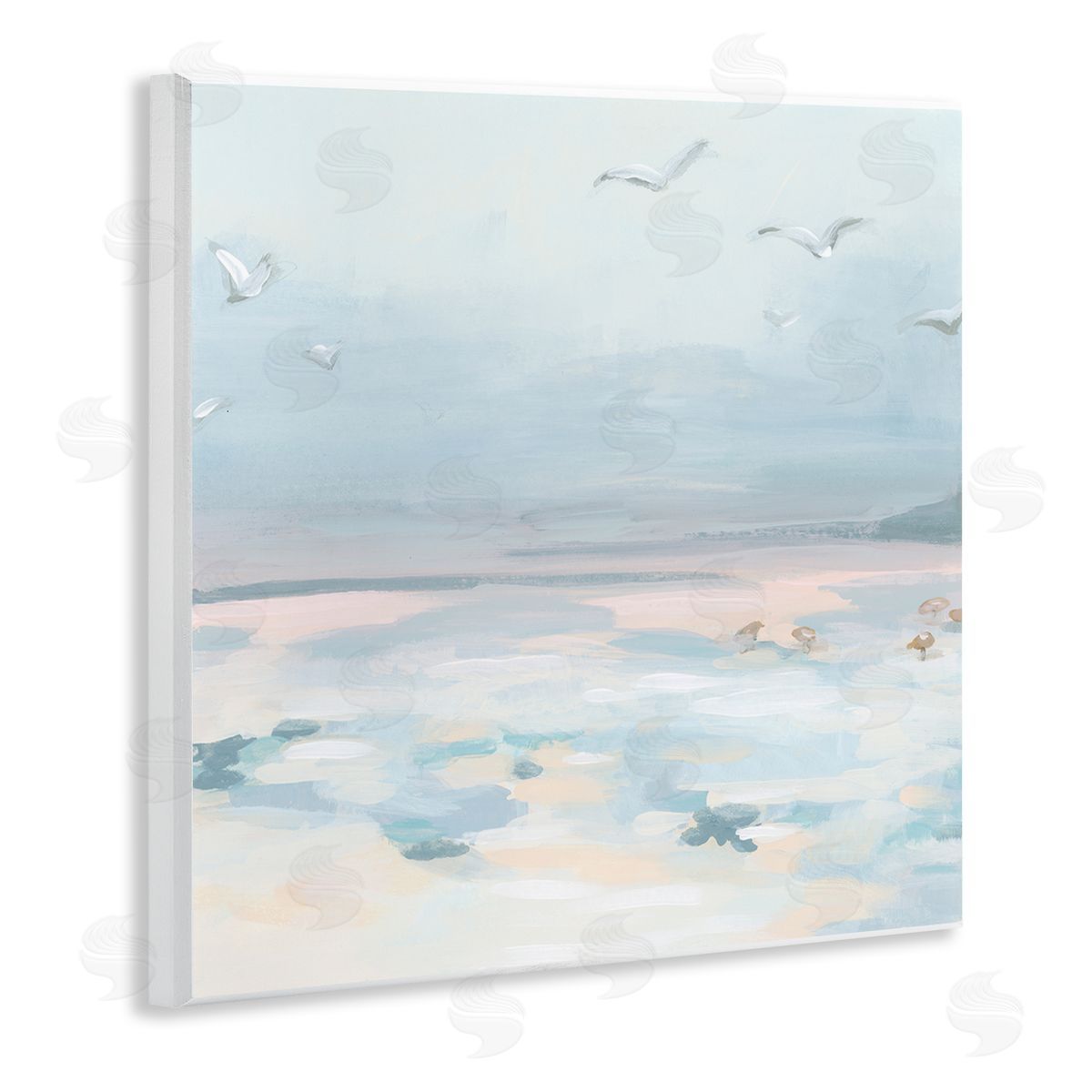 Pastel Coastal Landscape Wood Plaque Wall Art, Home Decor by June Erica Vess