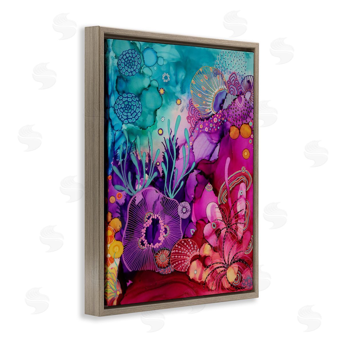 Amy Tieman Abstract Coral Pattern Brown Floater Frame Canvas Artside_