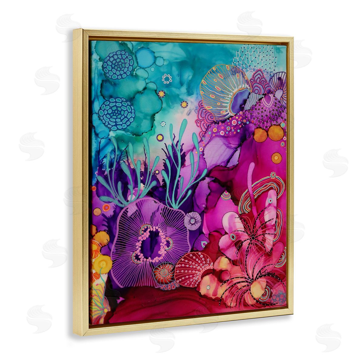 Amy Tieman Abstract Coral Pattern Gold Floater Frame Canvas Artside_