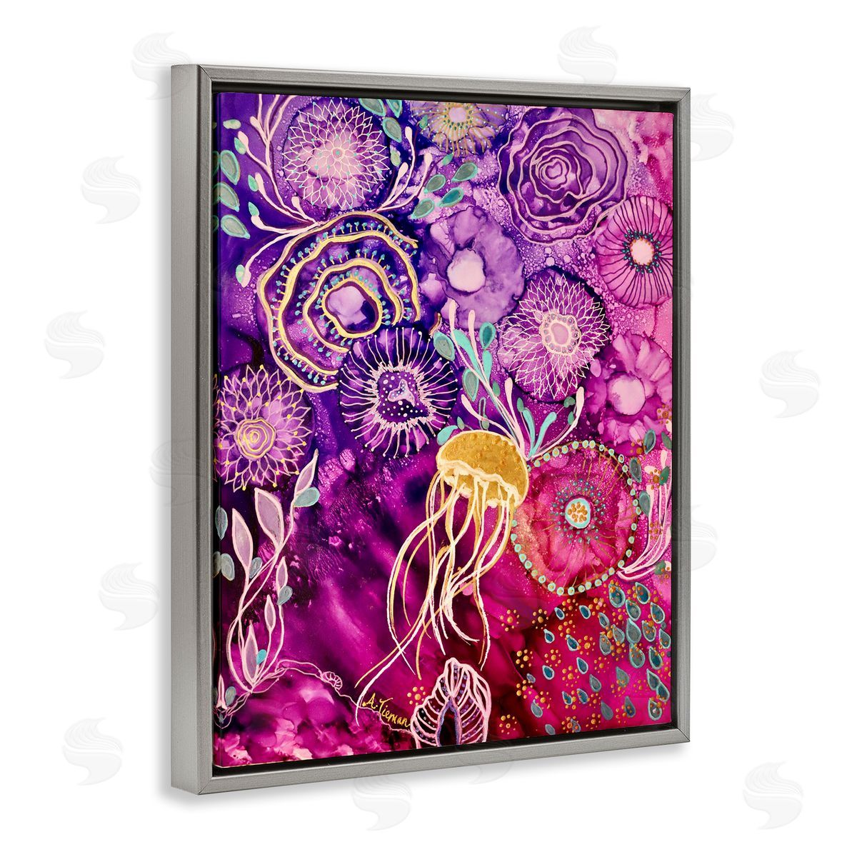 Amy Tieman Abstract Sea Life Patterns Gray Floater Frame Canvas Artside_