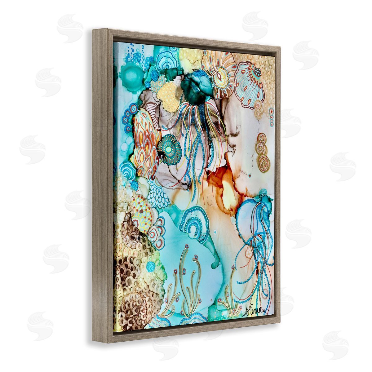 Amy Tieman Abstract Nautical Pattern Brown Floater Frame Canvas Artside_