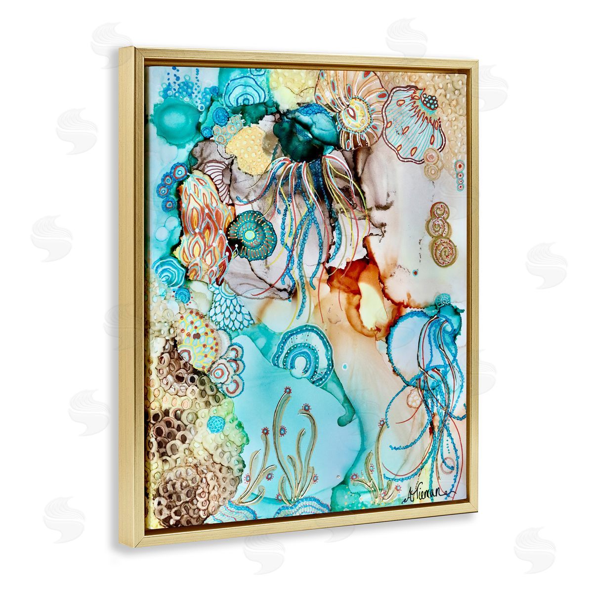 Amy Tieman Abstract Nautical Pattern Gold Floater Frame Canvas Artside_