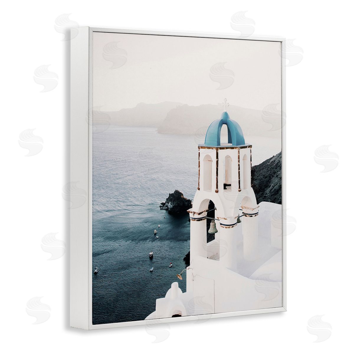 Krista Broadway Santorini Bell Tower White Framed Giclee Wall Artside_