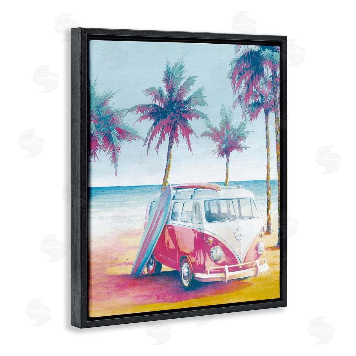 Cloverfield & Co. Tropical Minibus on Beach Black Floater Frame Canvas Artside_