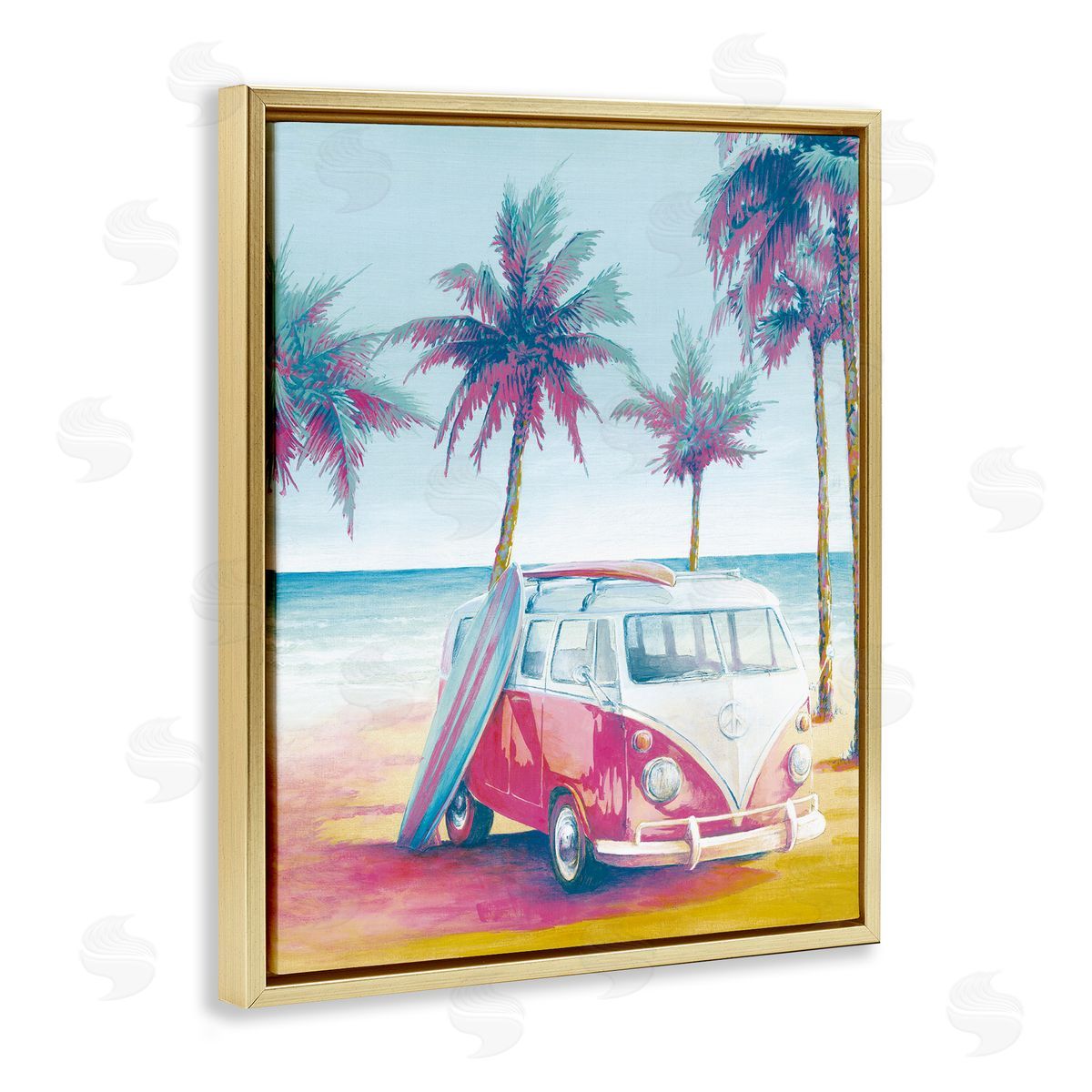 Cloverfield & Co. Tropical Minibus on Beach Gold Floater Frame Canvas Artside_