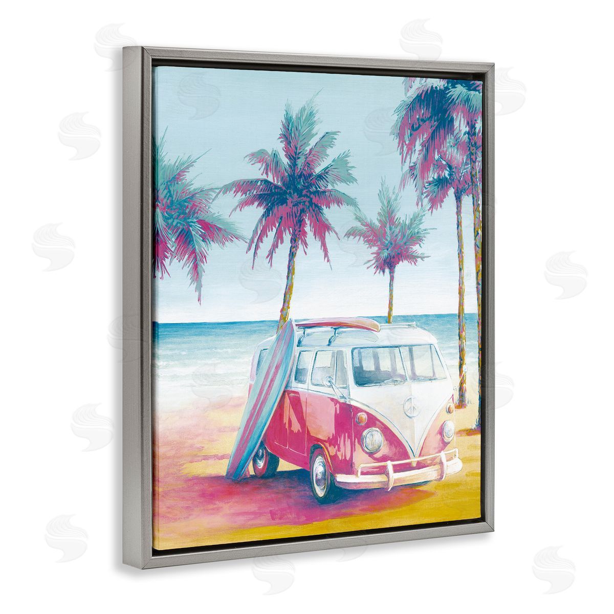 Cloverfield & Co. Tropical Minibus on Beach Gray Floater Frame Canvas Artside_