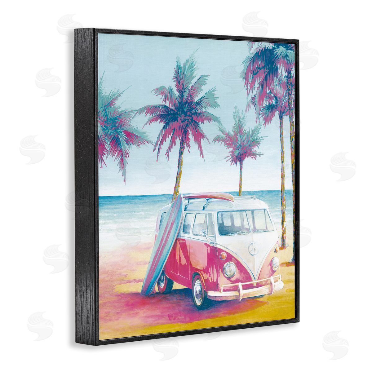 Cloverfield & Co. Tropical Minibus on Beach Black Framed Giclee Wall Artside_