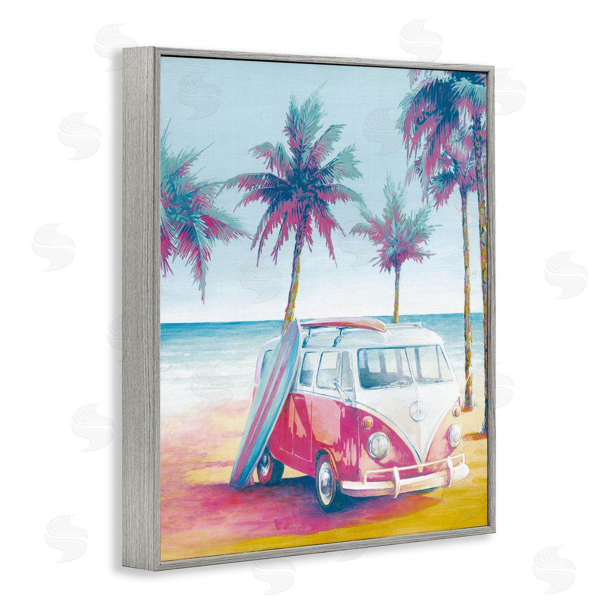 Cloverfield & Co. Tropical Minibus on Beach Gray Framed Giclee Wall Artside_