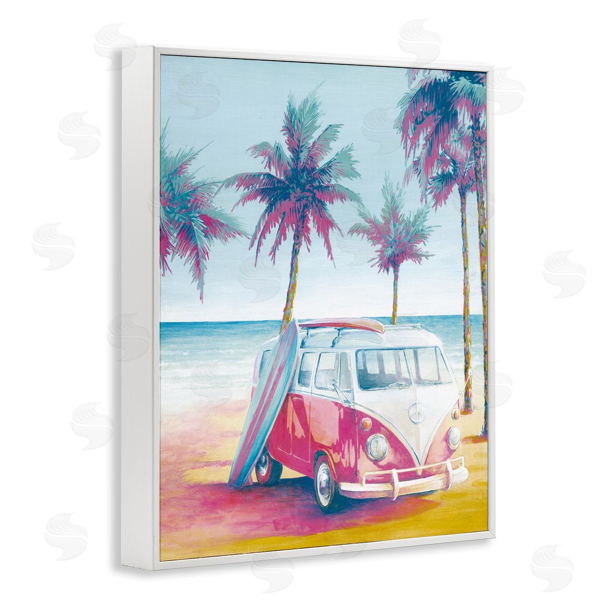 Cloverfield & Co. Tropical Minibus on Beach White Framed Giclee Wall Artside_