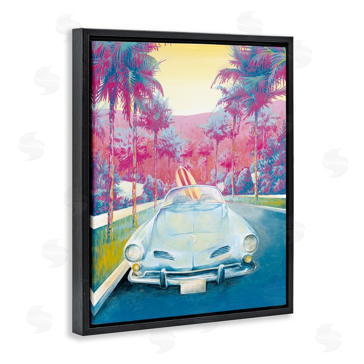 Cloverfield & Co. Tropical Classic Car Black Floater Frame Canvas Artside_