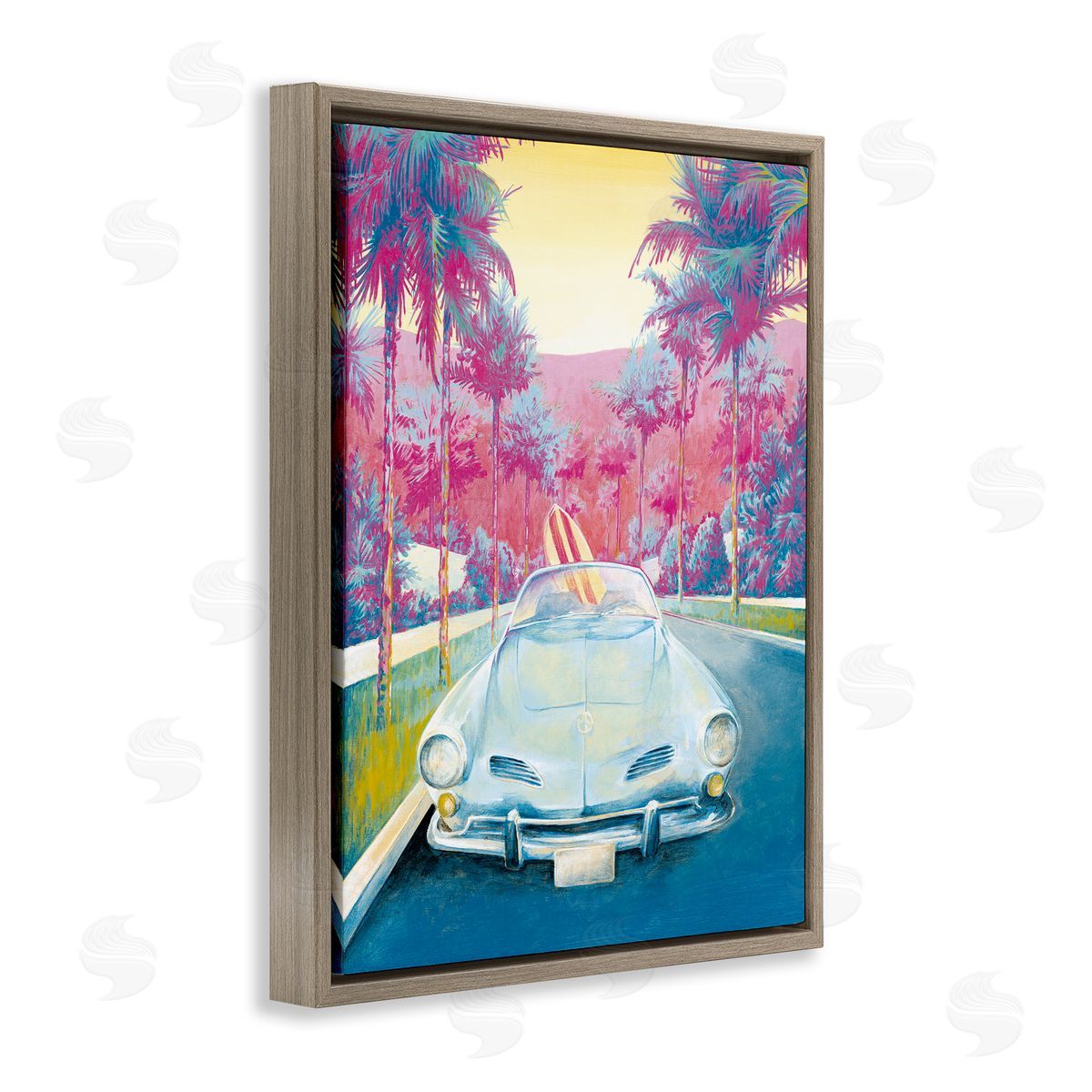 Cloverfield & Co. Tropical Classic Car Brown Floater Frame Canvas Artside_