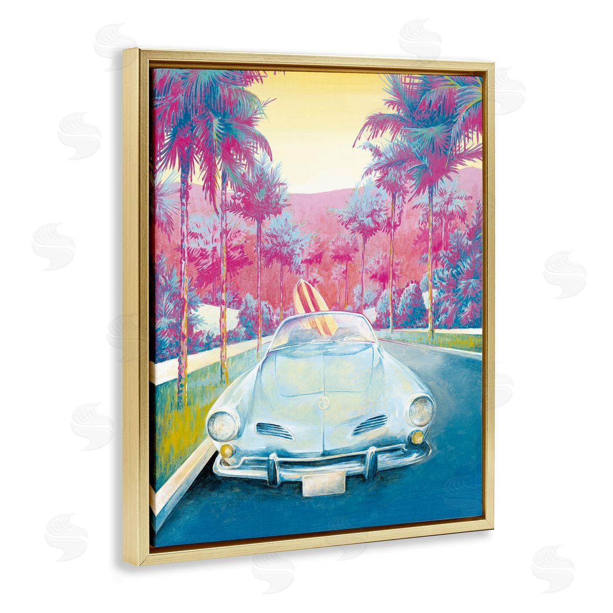 Cloverfield & Co. Tropical Classic Car Gold Floater Frame Canvas Artside_