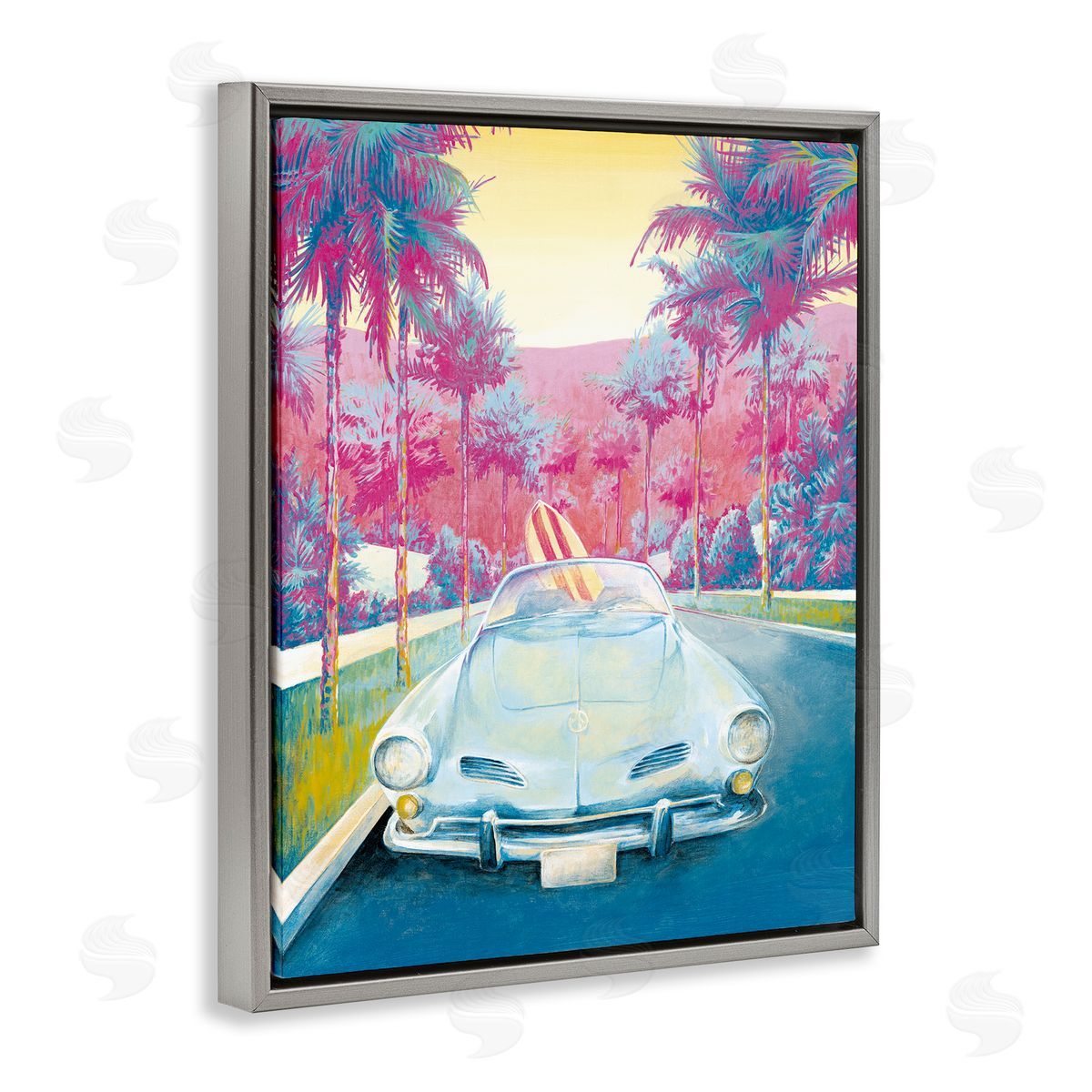 Cloverfield & Co. Tropical Classic Car Gray Floater Frame Canvas Artside_