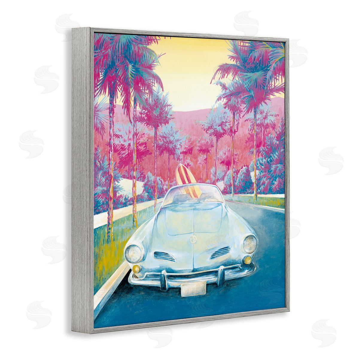 Cloverfield & Co. Tropical Classic Car Gray Framed Giclee Wall Artside_
