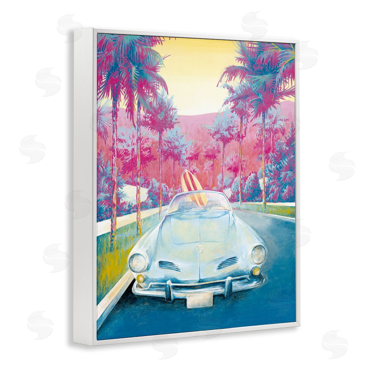 Cloverfield & Co. Tropical Classic Car White Framed Giclee Wall Artside_