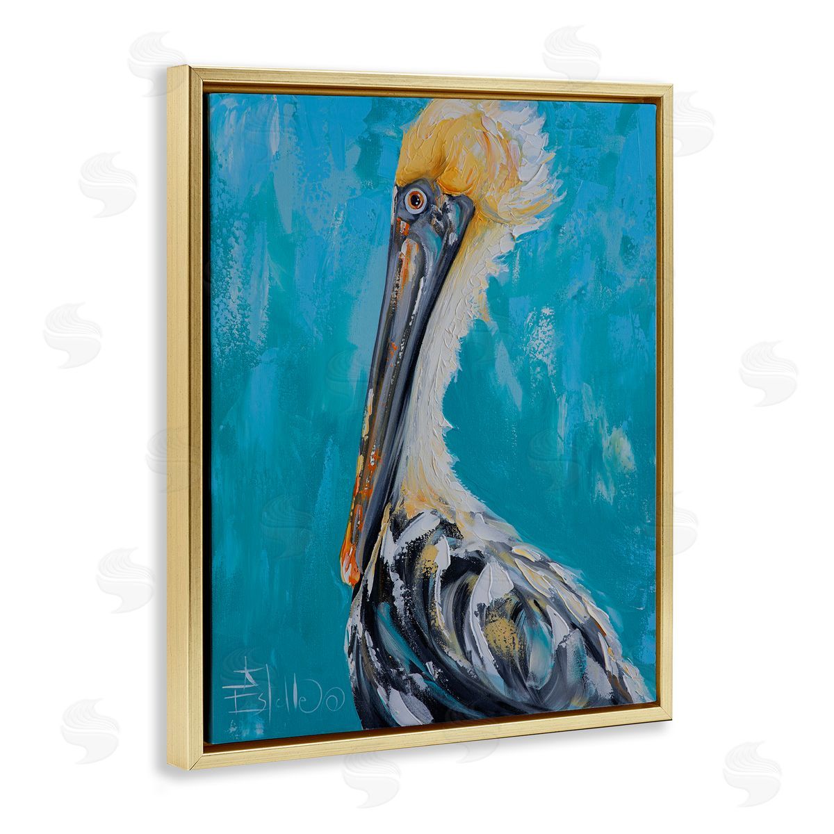 Estelle Grengs Blue Pelican Painting Gold Floater Frame Canvas Artside_
