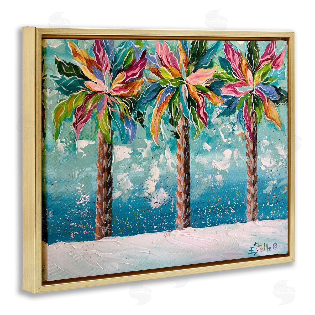 Estelle Grengs Vivid Hue Palm Trees Gold Floater Frame Canvas Artside_