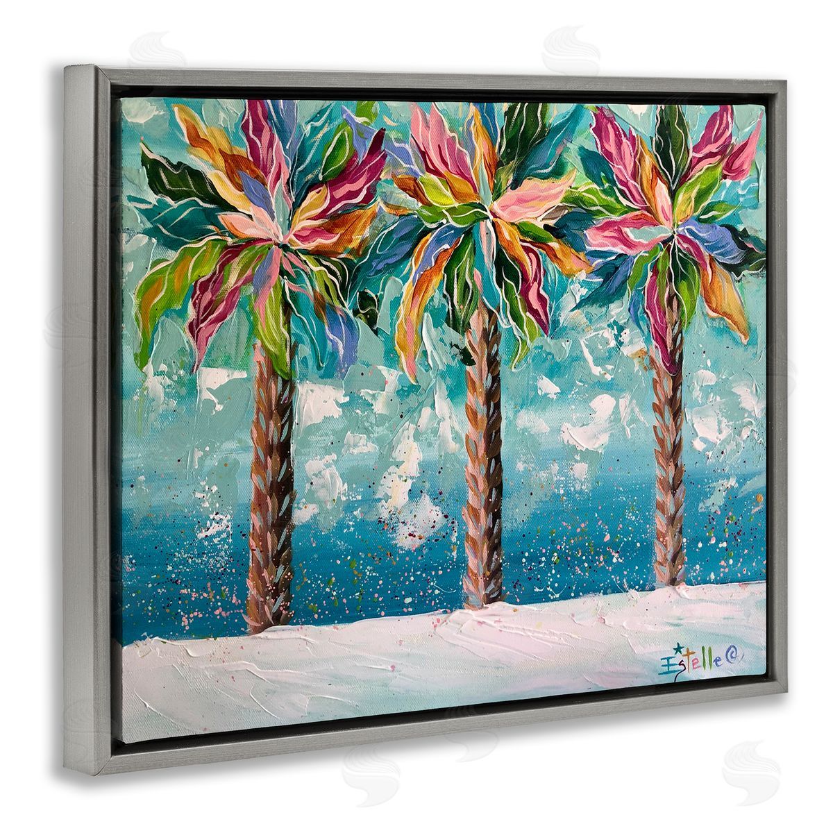 Estelle Grengs Vivid Hue Palm Trees Gray Floater Frame Canvas Artside_