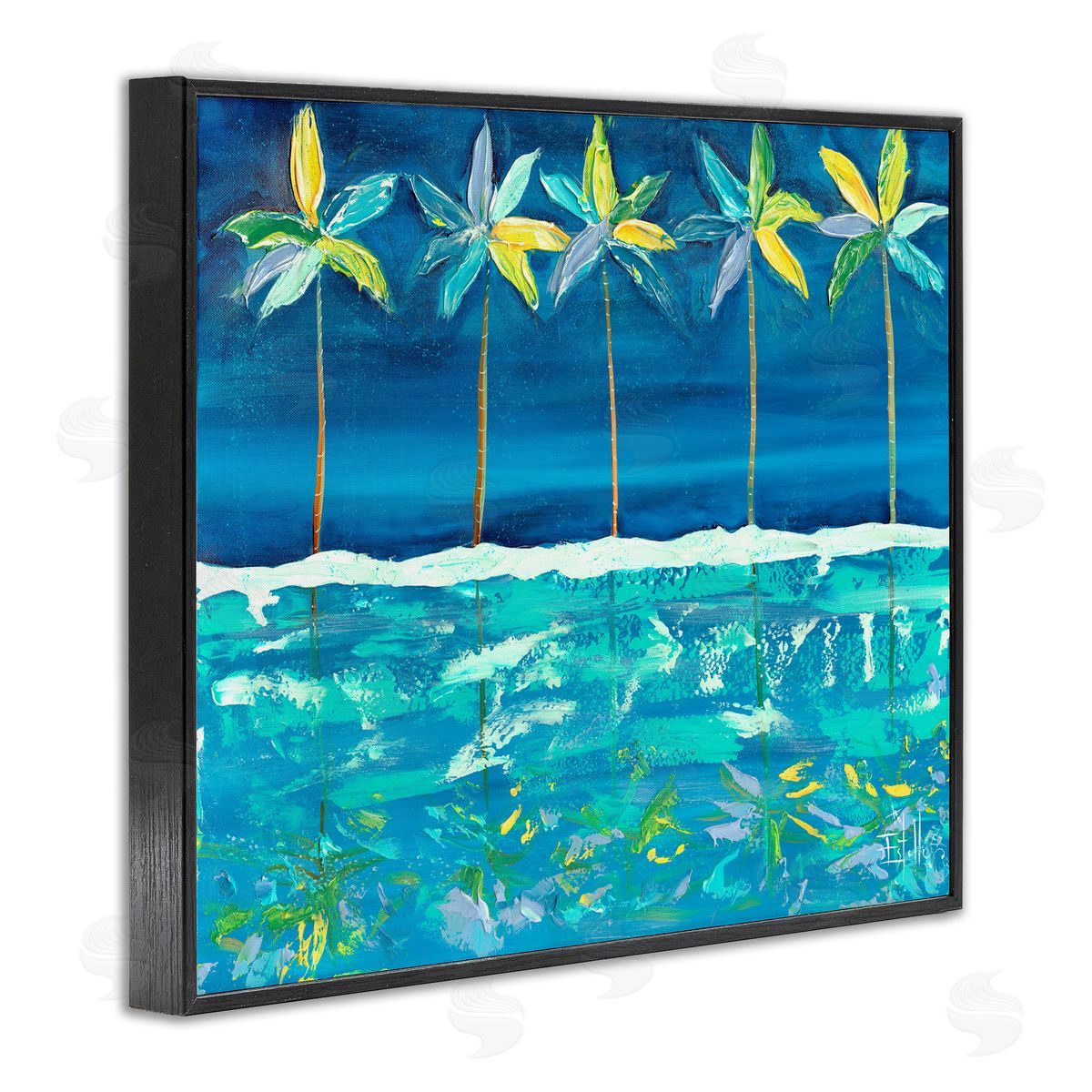 Estelle Grengs Blue Abstract Palms Black Framed Giclee Wall Artside_