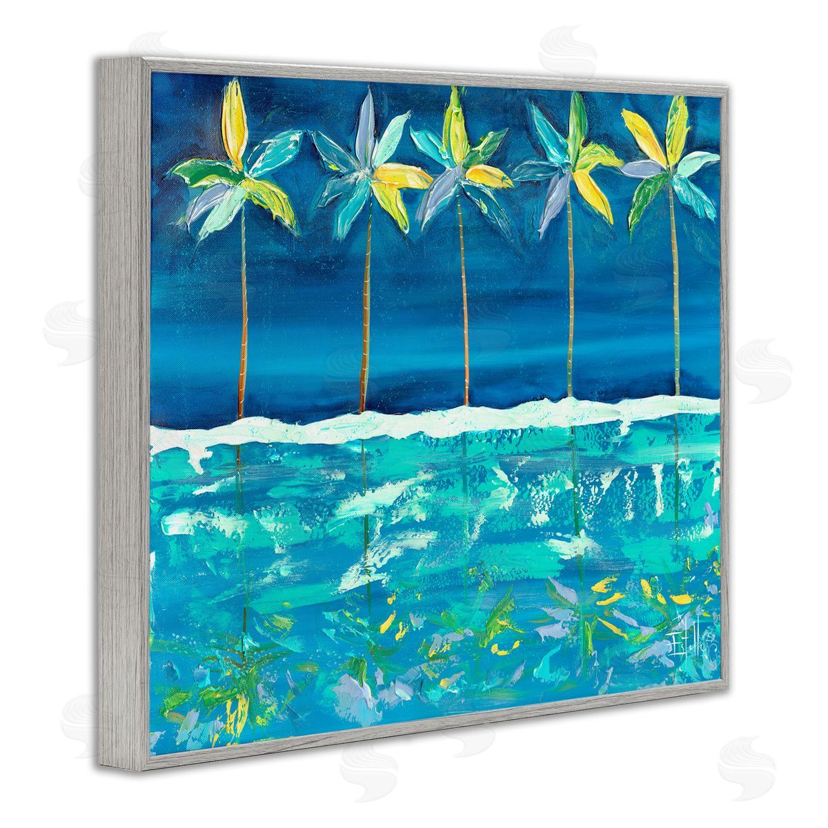 Estelle Grengs Blue Abstract Palms Gray Framed Giclee Wall Artside_