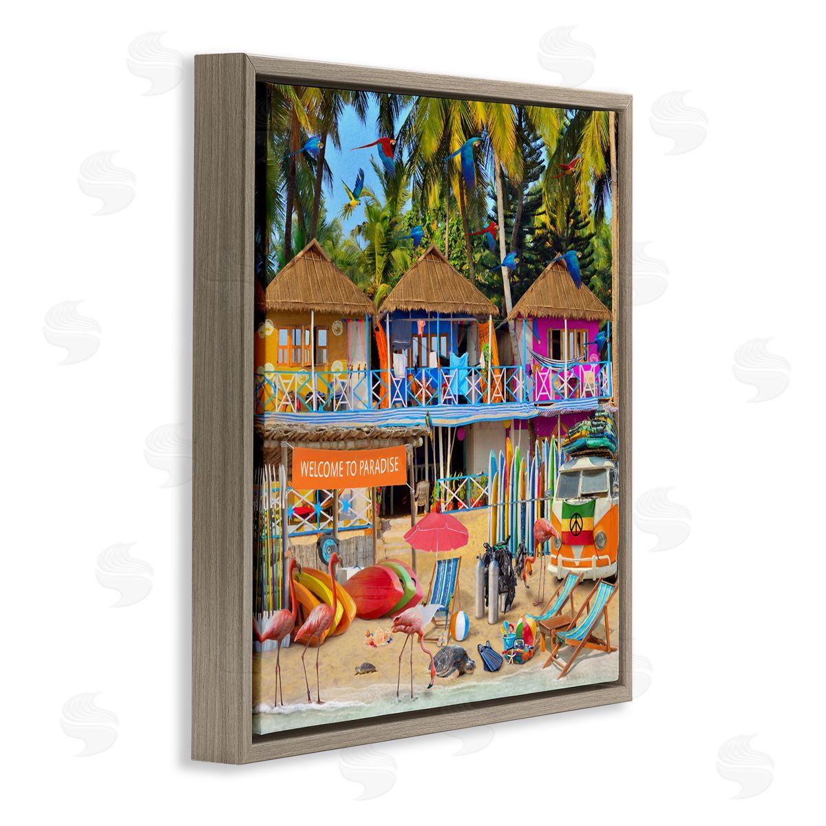 Grateful Licensing Studio Paradise Beach Resort Brown Floater Frame Canvas Artside_