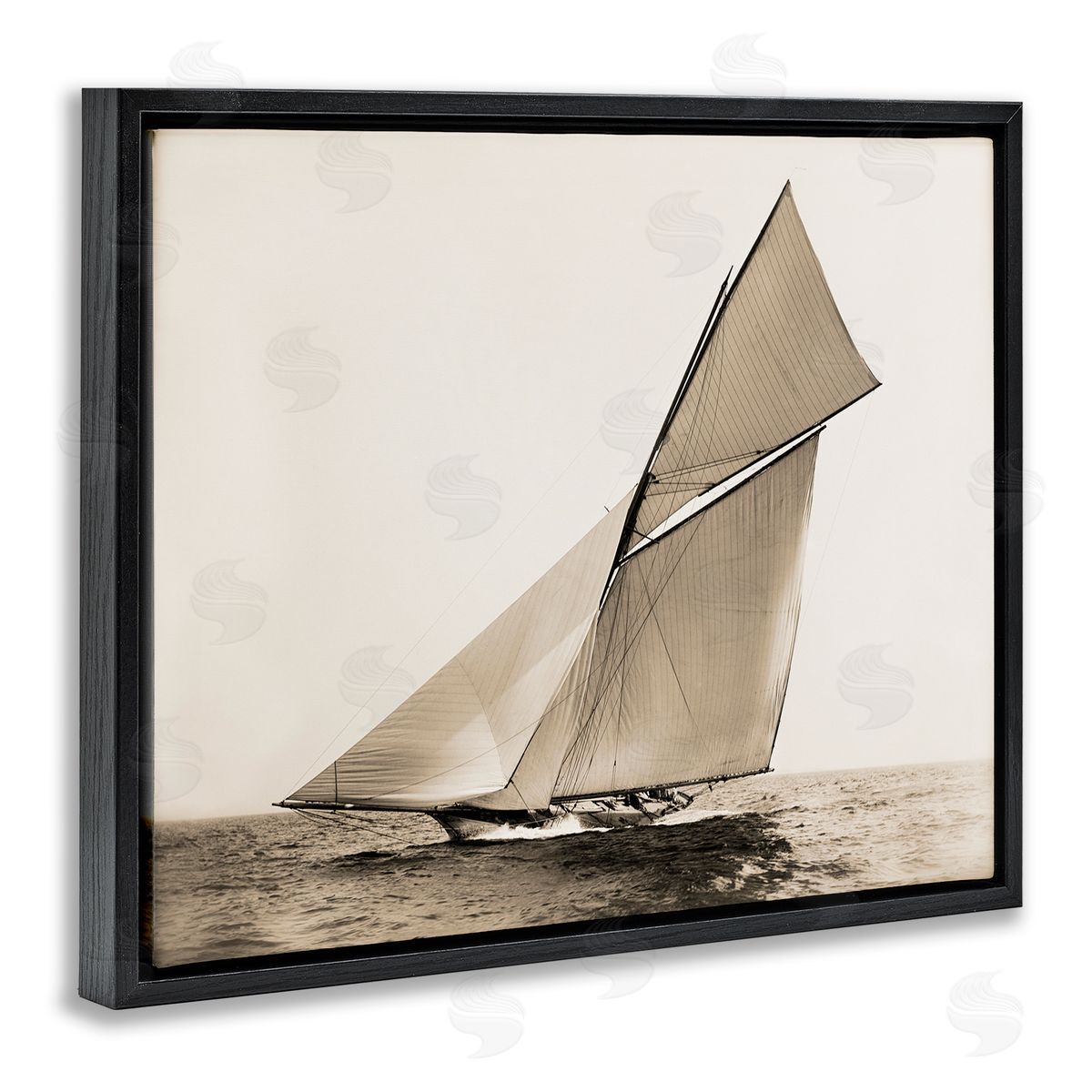 Graffitee Studios Vintage Ship on Ocean Black Floater Frame Canvas Artside_